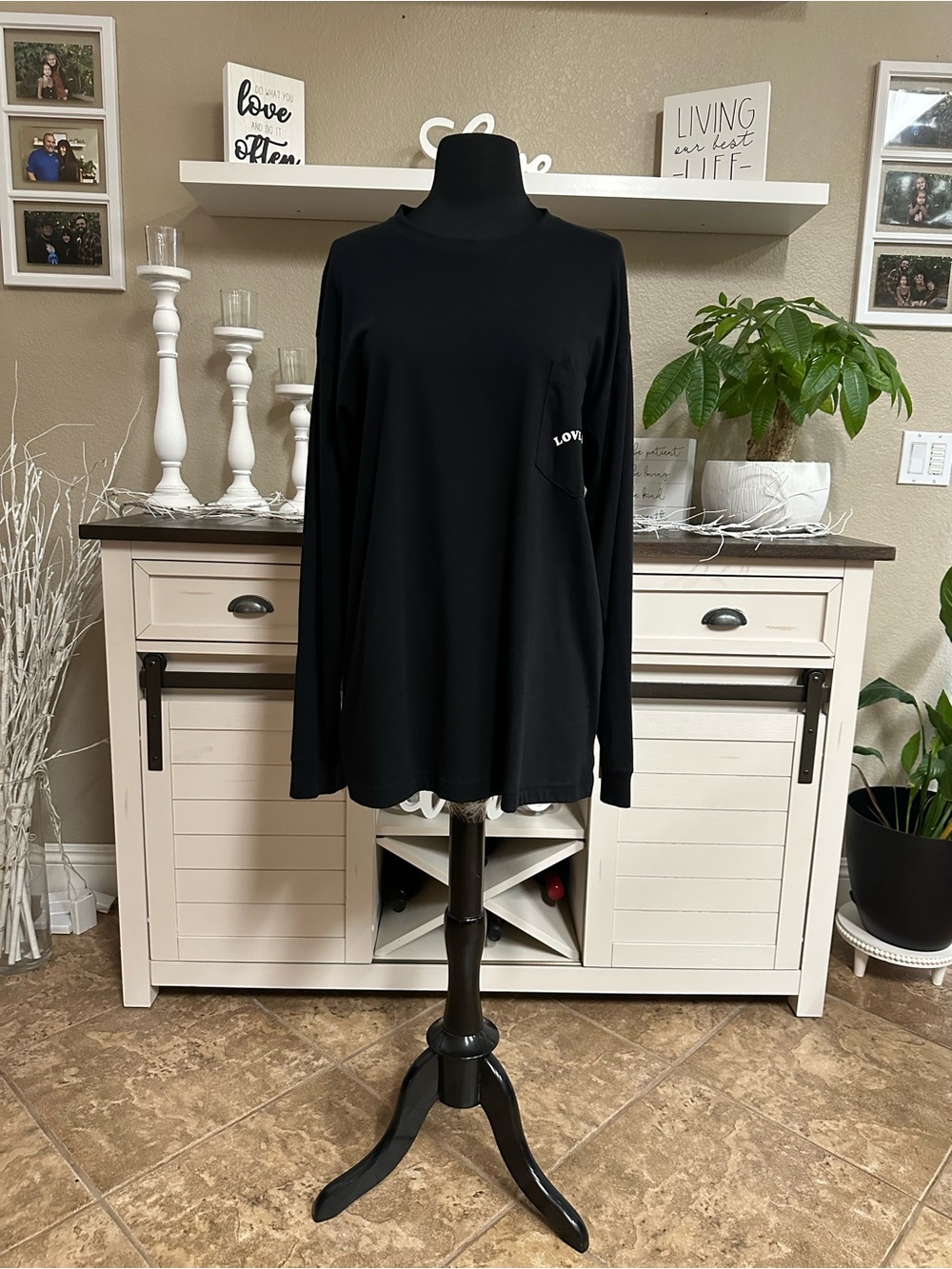 PINK Victoria's Secret Black Long Sleeve Pocket Tee